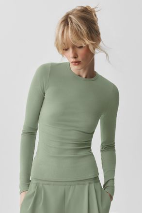 Alo | Ribbed Modal Long Sleeve Top in Dune Grass, Size: Medium