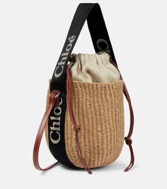 Chlo&eacute; Chlo&eacute; Woody Mini leather-trimmed bucket bag
