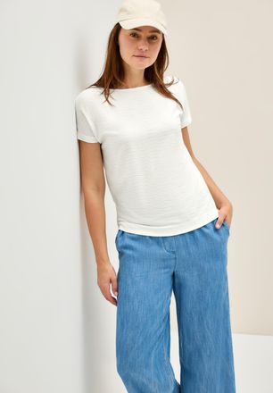 Cecil T-Shirt CECIL, Damen, Gr. XXL (46), weiss (vanillewei&szlig;), Web, Obermaterial: 62% Polyester, 34% Viskose, 4% Elasthan, Strukturmuster, unifarben, regula