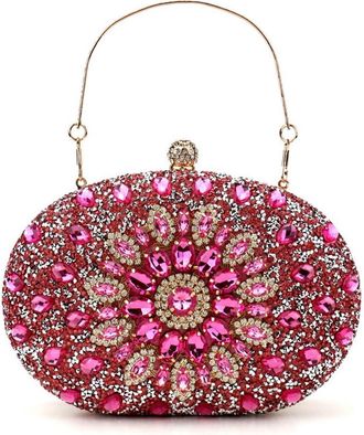 Generic Evening Handbags for Women Sparkly Rhinestone Beaded Clutch Purses Crossbody Purses for Wedding Party Prom, Rose Red