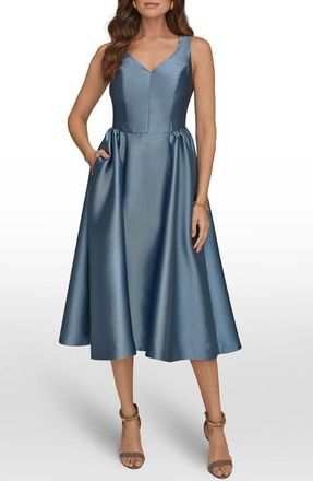 DKNY Satin A-Line Midi Dress in Washed Indigo at Nordstrom, Size 14