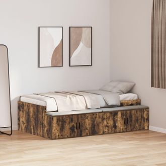 Berkfield Home Storage Bed Frame Smoked Oak 90x200 cm in Brown