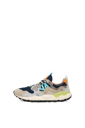 Flower Mountain Layered Design Sneakers with Turquoise and Orange Accents