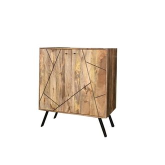 Jaipur Furniture Amar Wine Rack/Bar - Iron Base - Mango Wood/Iron - L46 x W90 x H99 cm - Light Finish - Assembly Required in Brown