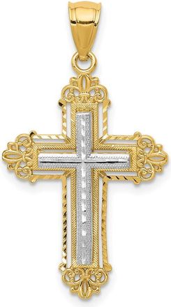 Diamond2Deal 14k Two-tone Gold Fleur De Lis Cross Pendant