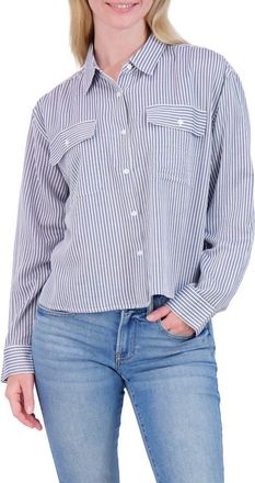 Lucky Brand Stripe Cropped Button-Up Shirt in Blue Stripe at Nordstrom Rack, Size X-Large