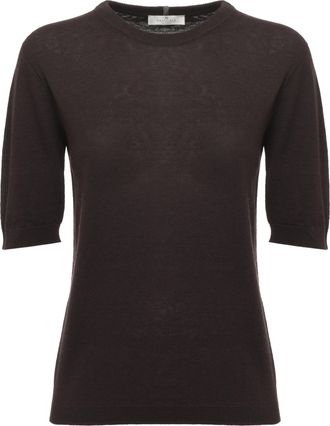 PANICALE Brown Round-Neck Elastic Ribbed Cashmere Sweater