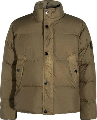 Stone Island Gewatteerde jas met opstaande kraag - Heren - Winterjassen - Groen - XL - Leer - Jassen
