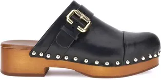 Chlo&eacute; Black Calf Leather Bos Taurus Womens Clogs
