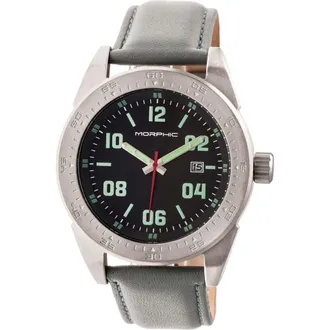 Morphic M63 Series Leather-Band Watch w/Date in Black/grey at Nordstrom
