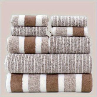 OEM Juego De Toallas De Ba&ntilde;o De Lujo De 8 Piezas Para Hotel: Toallas Ultrasuaves, Superabsorbentes, Sin Pelusa Y A Rayas Bicolor, Que Incluye 2 Toallas De