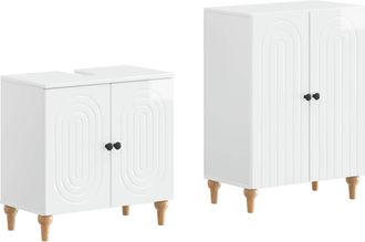vidaXL Juego De Gabinete De Ba&ntilde;o De 2 Piezas Alkmaar Blanco Brillante Vidaxl