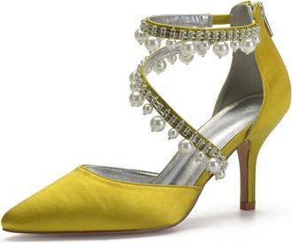 Miyoopark Women Shoes Heels for Wedding Closed Pointed Toe Evening Pumps Shoes M521 Yellow UK 7.5
