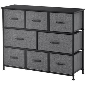 STILVORA Comoda Con 8 Cajones De Tela, Armario De Almacenamiento, C&oacute;moda Con Asas, Estructura De Metal, Dise&ntilde;o Moderno Para Dormitorio, Sala De Estar, Gris Osc