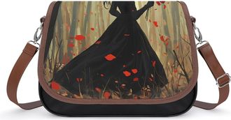 Generic Young Witch Hold Flowers Small Womens Crossbody Bags Shoulder Handbag with Adjustable Strap for Travel