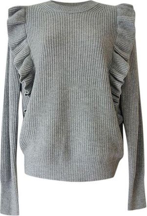 7 For All Mankind grey ribbed frilled shoulder jumper Size S