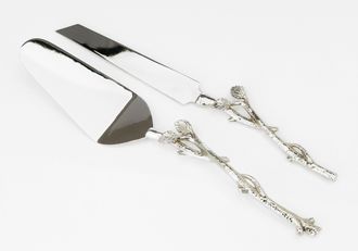 Classic Touch Cake Server and Knife Set with Gold Leaf Design, Dims 12L
