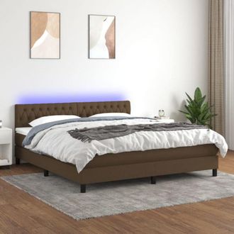 vidaXL Cama Box Spring Colch&oacute;n Luces Led Tela Marr&oacute;n Oscuro 160x200cm Vidaxl