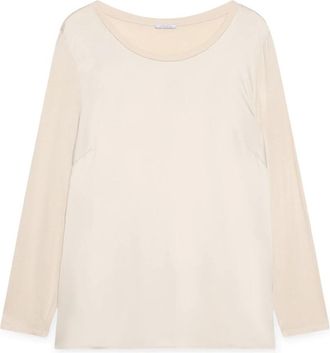 Fiorella Rubino Tweekleurig T-shirt met lange mouwen - Dames - Longsleeves - Beige - XL - Polyester - Tops