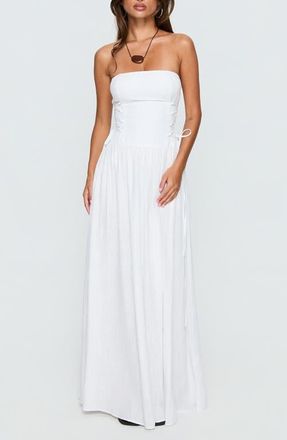 Princess Polly So Far So Good Strapless Linen & Cotton Maxi Dress in White at Nordstrom, Size 12
