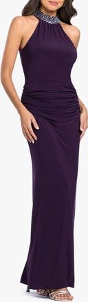 Betsy & Adam Beaded Mock Neck Column Gown in Plum/silver at Nordstrom, Size 12