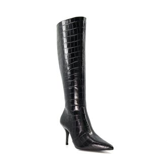 Dune London Womens Ladies Spritz - Croc-Effect Leather Knee-High Boots - Black Leather (archived) - Size UK 3
