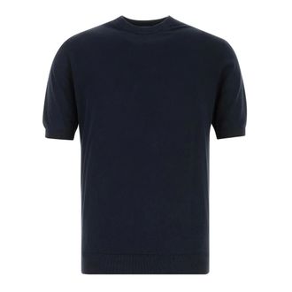 Fedeli Round-neck Knitwear, male, Blue, Size: 2XL Ribbed Cotton T-Shirt