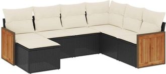 vidaXL Vidaxl - Set De Comedor De Jard&iacute;n 7 Pzas Y Cojines Rat&aacute;n Sint&eacute;tico Negro