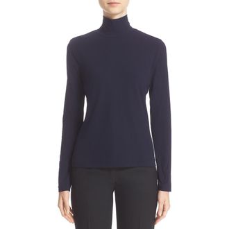 St. John Nuda Fine Jersey Turtleneck Top in Nv00 Navy at Nordstrom, Size Large