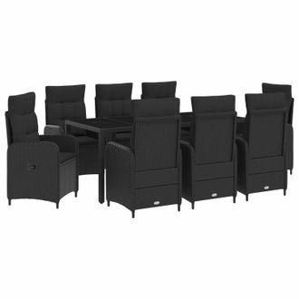 vidaXL Juego De Comedor Para Exteriores 9 Pcs Negro 190 X 90 X 75 Cm Vidaxl
