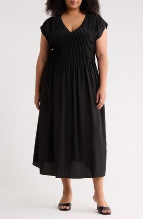 Eileen Fisher V-Neck Silk Maxi Dress in Black at Nordstrom, Size 1X