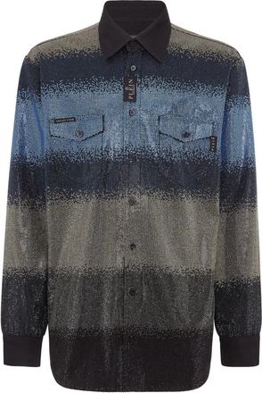 Philipp Plein Denim Shirt Crystal - Heren - Casual Overhemden - Veelkleurig - 2XL - Denim - Overhemden