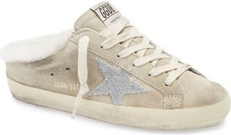 Golden Goose Super-Star Sabot Genuine Shearling Lined Mule Sneaker in White/Crystal at Nordstrom, Size 8Us