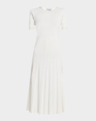 Elie Tahari The Robin Pleated Bead-Trim Midi Sweater Dress