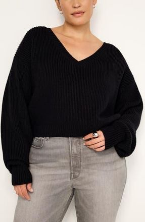 Good American Cozy V-Neck Sweater in Black001 at Nordstrom Rack, Size X-Large