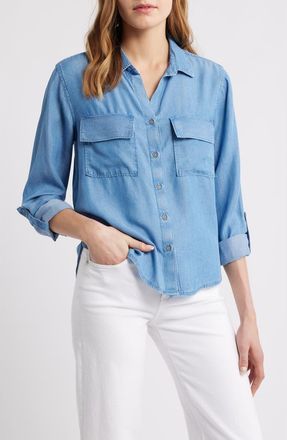 Beach Lunch Lounge Fiorella Long Sleeve Button-Up Shirt in Medium Wash at Nordstrom, Size X-Small