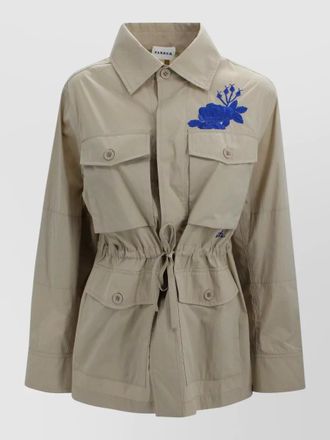 Parosh embroidered safari jacket drawstring waist pockets