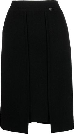 Chanel 2000s box-pleat pencil skirt - women - Wool/Silk/Silk/Polyamide - 38 - Black