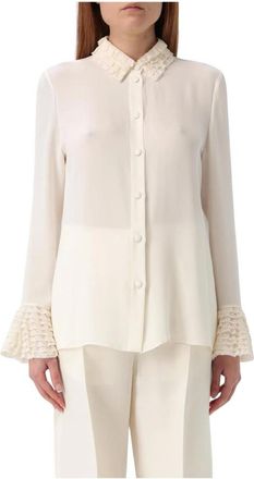 Valentino Shirts, female, Beige, S, Silk Blouse with Lace Trim