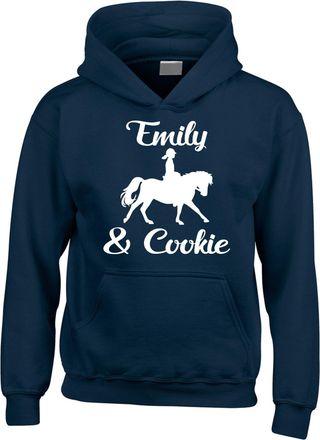 Edward Sinclair S 10-12 (36) Navy Hoodie Personalised Horse and Rider (Design 2) With White Print
