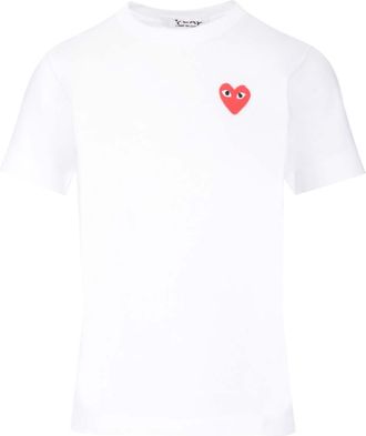 Comme Des Garçons Bianca Con Cuore Rosso T-Shirt Bianco-Donna