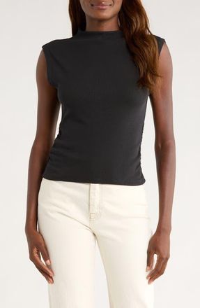Marine Layer Lexi Rib Mock Neck Top in Washed Black at Nordstrom, Size X-Large