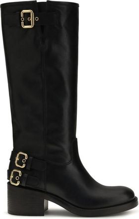 Chlo&eacute; Black Calf Leather Bos Taurus Flat Womens Boots