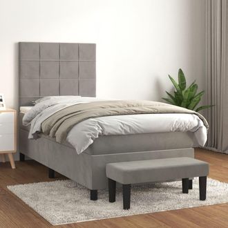 vidaXL Vidaxl - Cama Box Spring Con Colch&oacute;n Terciopelo Gris Claro 100x200 Cm