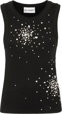 Des_Phemmes Top smanicato con decorazione di cristalli - Nero