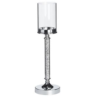 Beliani Portavelas De Metal Plateado Pantalla De Cristal 48 Cm Centro De Mesa Decoraci&oacute;n Glamour Abbeville