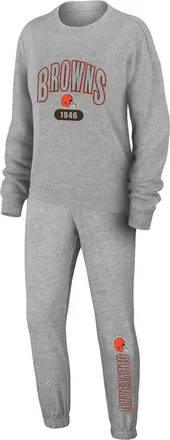 WEAR by Erin Andrews Womens WEAR by Erin Andrews Heather Gray Cleveland Browns Plus Size Knitted Tri-Blend Long Sleeve T-Shirt & Pants Lounge Set at Nordstrom, Size 2X