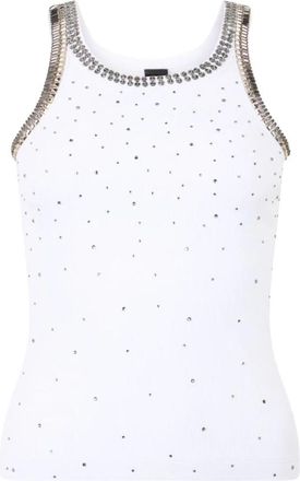 Pinko Ribbed Top met Sierlijke Borduurwerk - Dames - Tops zonder mouwen - Wit - 2XS - Katoen - Tops
