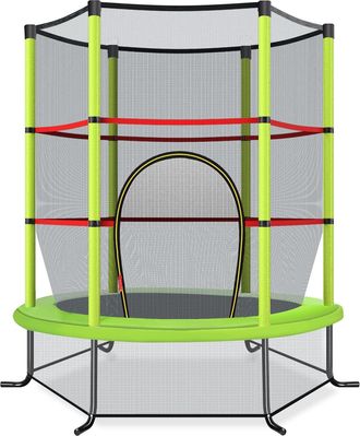 Costway Costway - Cama El&aacute;stica Para Ni&ntilde;os, Trampoli&iacute;n Con Red De Seguridad Y Almohadilla Para Muelles, Estructura En Acero Resistente (verde)