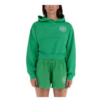 Sporty & Rich Hoodies & sweatvesten, Dames, Groen, S, Katoen, Connecticut Crest Cropped Hoodie
